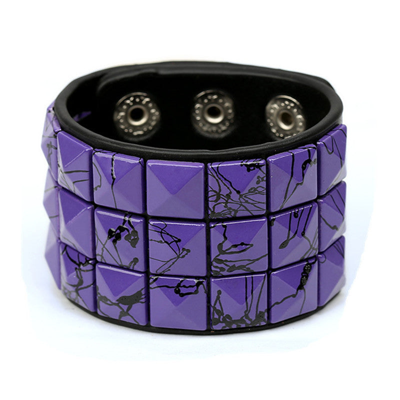 Wholesale Punk Multicolor Square Nail PU Bracelet ACC-BT-Saih018