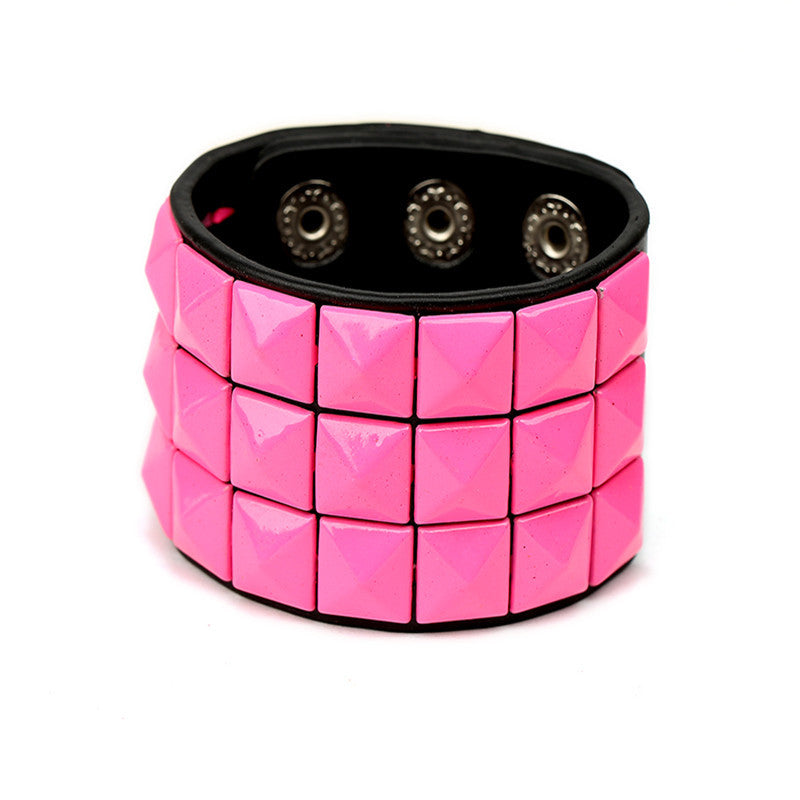 Wholesale Punk Multicolor Square Nail PU Bracelet ACC-BT-Saih018