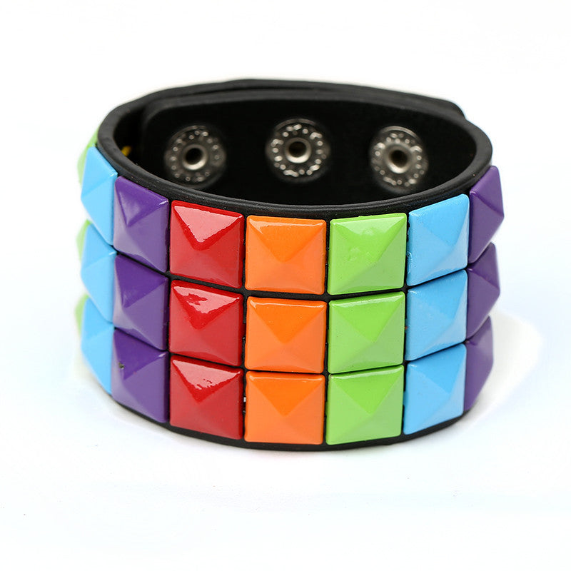 Wholesale Punk Multicolor Square Nail PU Bracelet ACC-BT-Saih018