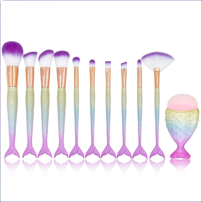Wholesale 11 Pieces/set Mermaid Tail Eye Makeup Brush Set Eyebrow Brush Eye Shadow Brush Makeup Tools ACC-MB-LXY009