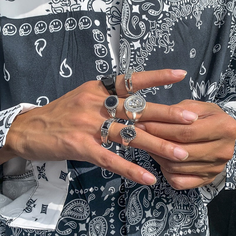 Wholesale 6pcs Geometric Crystal Ring Men’s Rings ACC-RS-zhiyu001