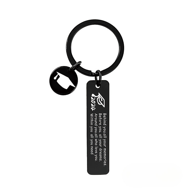 Wholesale 2024 Graduation Season Inspirational Phrases Square Stainless Steel Keychain ACC-KC-Ganggu013