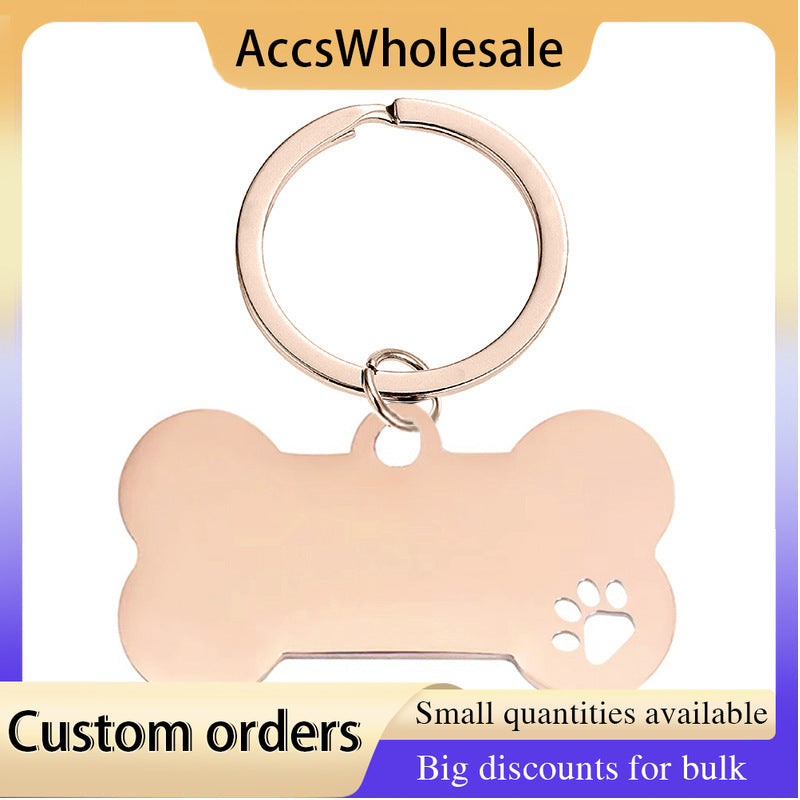Custom Keychains with Laser Engraved Text or Logo - Pet Bone Metal Keychains