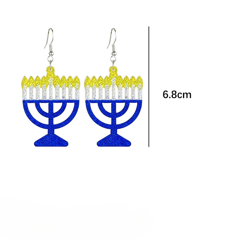 Wholesale 2 Pairs/pack Hanukkah Acrylic Menorah Text Earrings ACC-ES-HY195