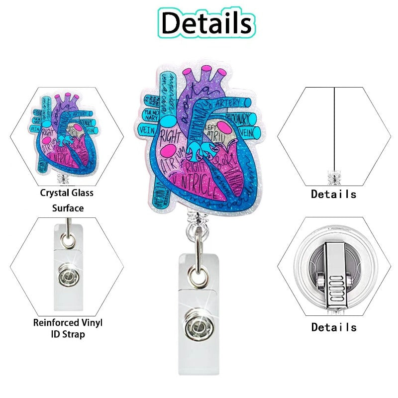 Wholesale Acrylic Glitter Heart Doctor Retractable Rotating Badge Reel Keychain ACC-KC-LingYu003