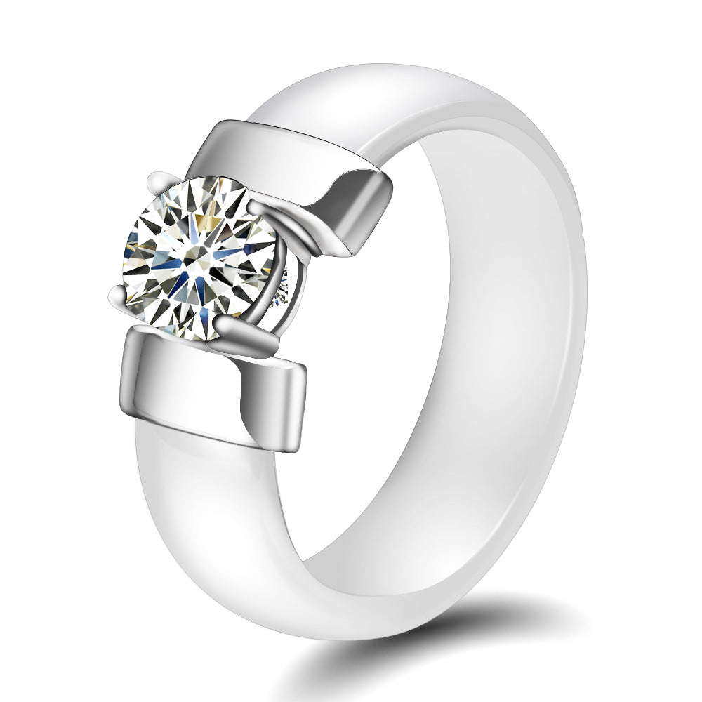 Wholesale 6MM ceramic black and white zirconium ring