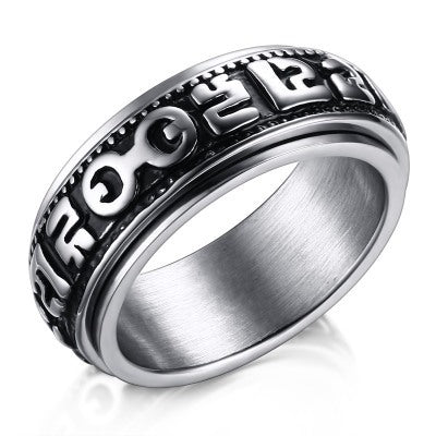 Wholesale retro rotatable six words mantra stainless steel ring men' s personality ring in stock