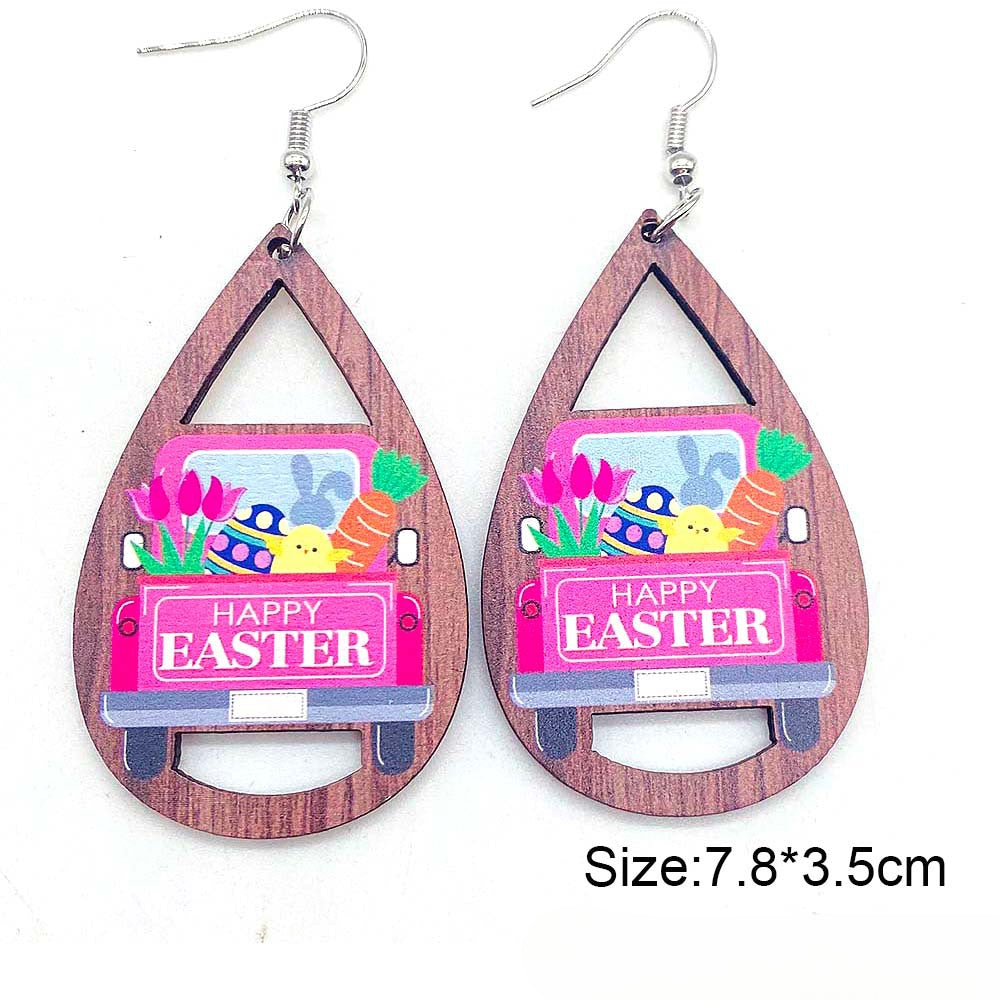 Wholesale Easter Egg Dwarf Rabbit Water Drop Hollow Wooden Earrings ACC-ES-CY003