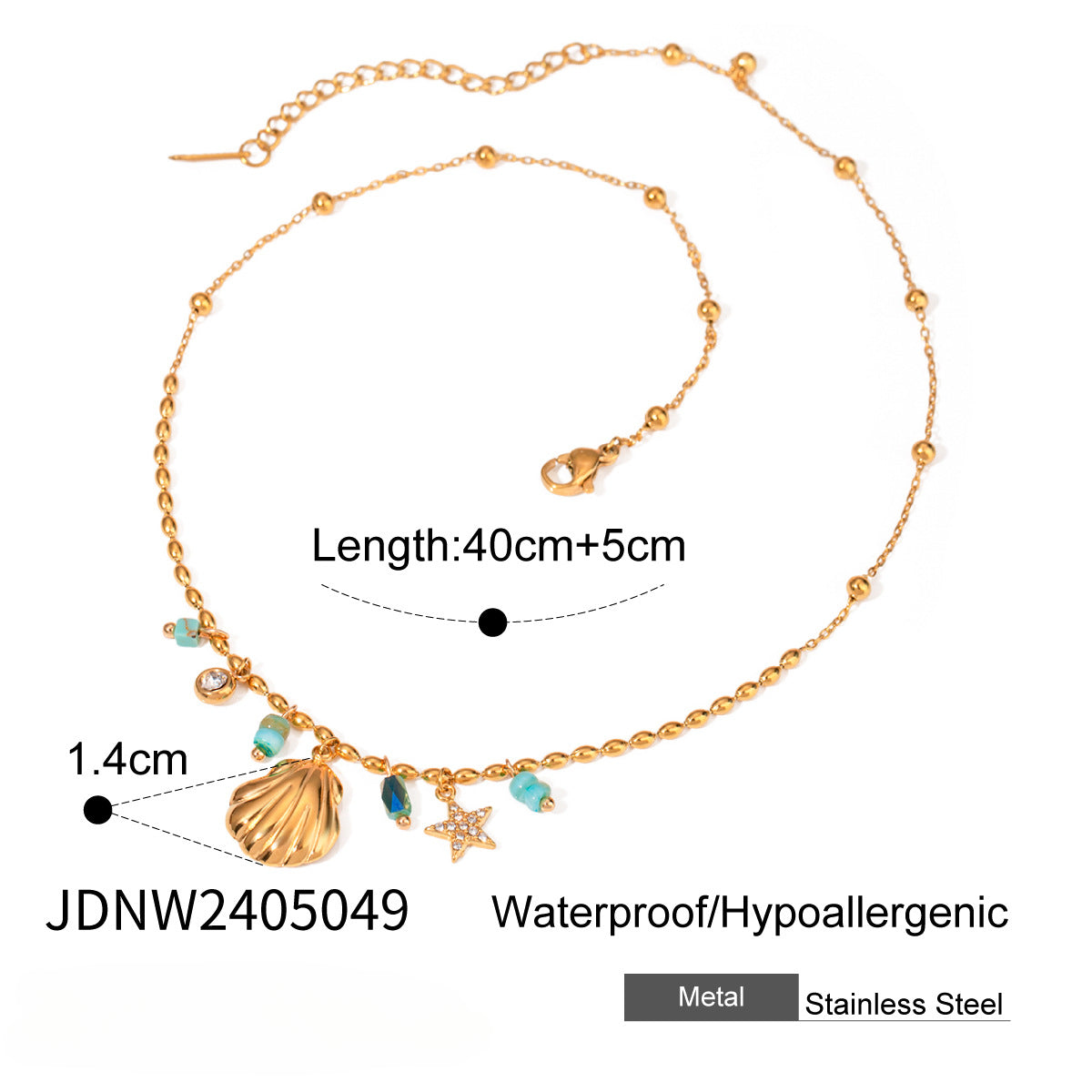 Wholesale 18k Gold Stainless Steel Shell Star Inlaid Rhinestone Necklace ACC-NE-WanXing003