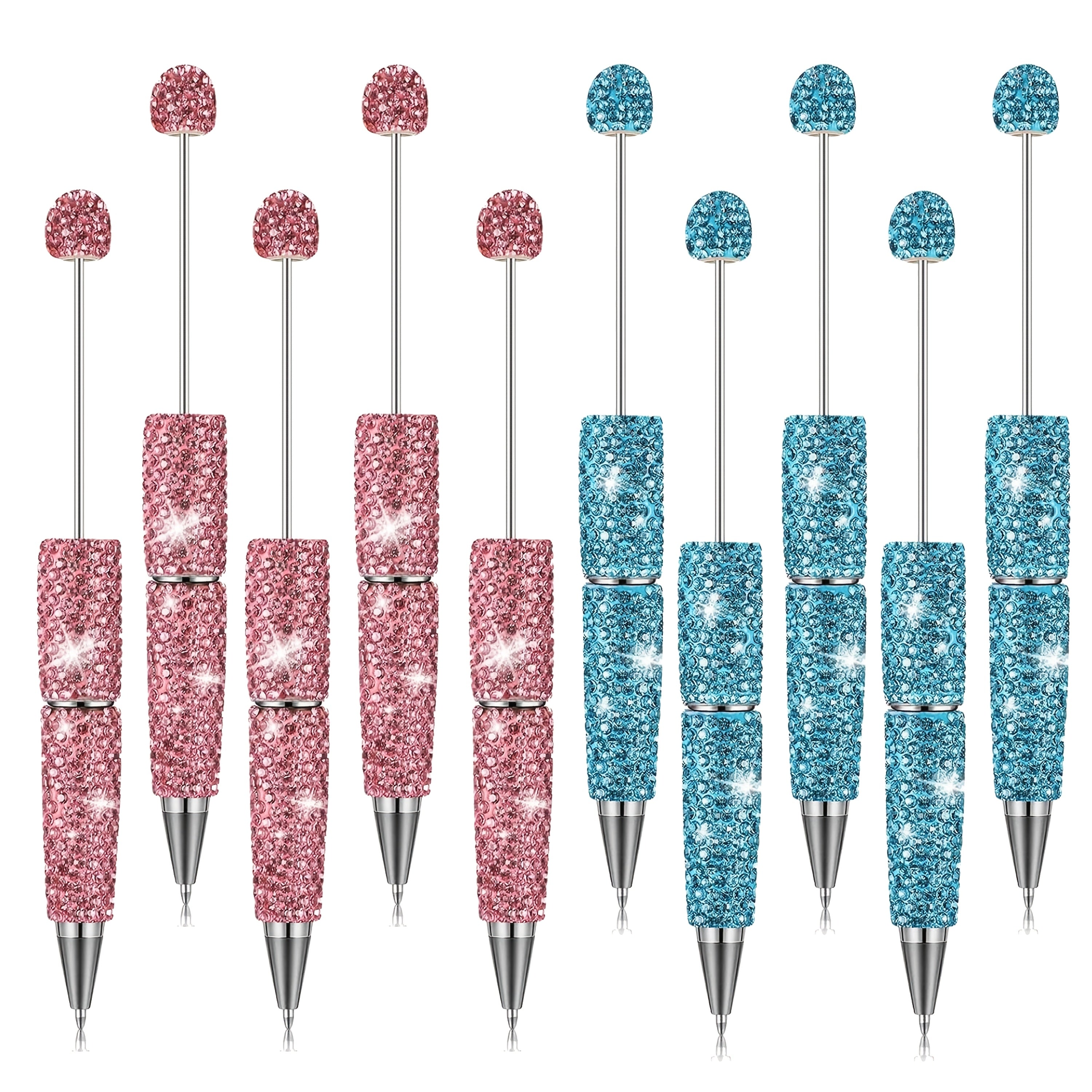 10pcs Glitter Beadable Pen Full Rhinestone Beadable Pen Shiny Fancy Pens for Beads Cute Journalling DIY Beaded Pen for Women Fun Bling Ballpoint Pens Back to School DIY Trendy Stuff