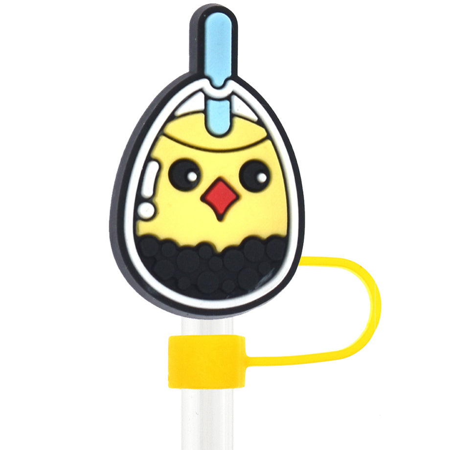 Wholesale Random 100pcs Cartoon Animal Milk Tea Cup 10mm PVC Soft Straw Tube Cap ACC-SCR-RYY084