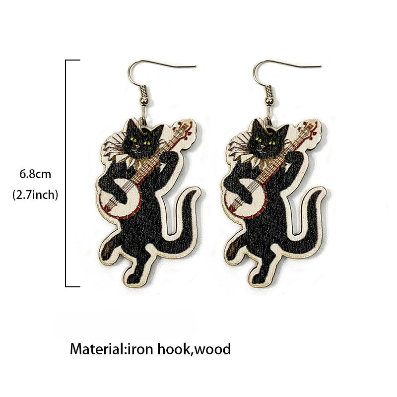 Wholesale Halloween Horror Evil Ghost Black Cat Pumpkin Wood Earrings ACC-ES-XinChuan043