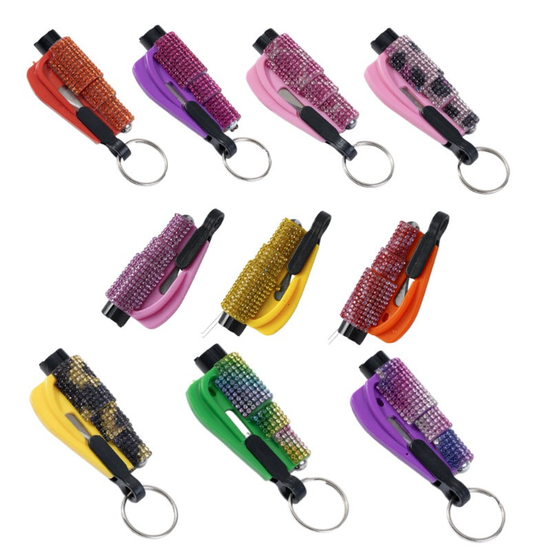 Wholesale 10pcs/set Mini Car Hammer Seat Belt Release Keychain with Drill ACCHW-KC-ZhiYa017