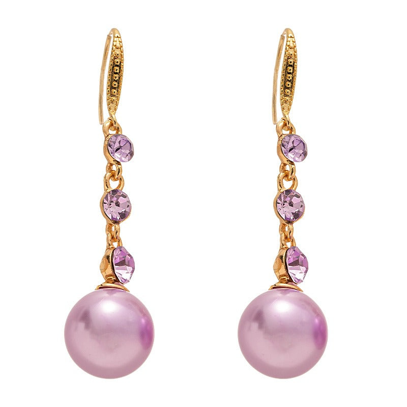Wholesale Violet Man-made Pearl Diamond Geometric Ball Earrings ACC-ES-JingQiao004