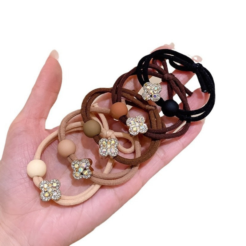 Wholesale 10pcs Small Fresh Diamond Four-leaf Clover Hair Scrunchies ACC-HS-Yimu001