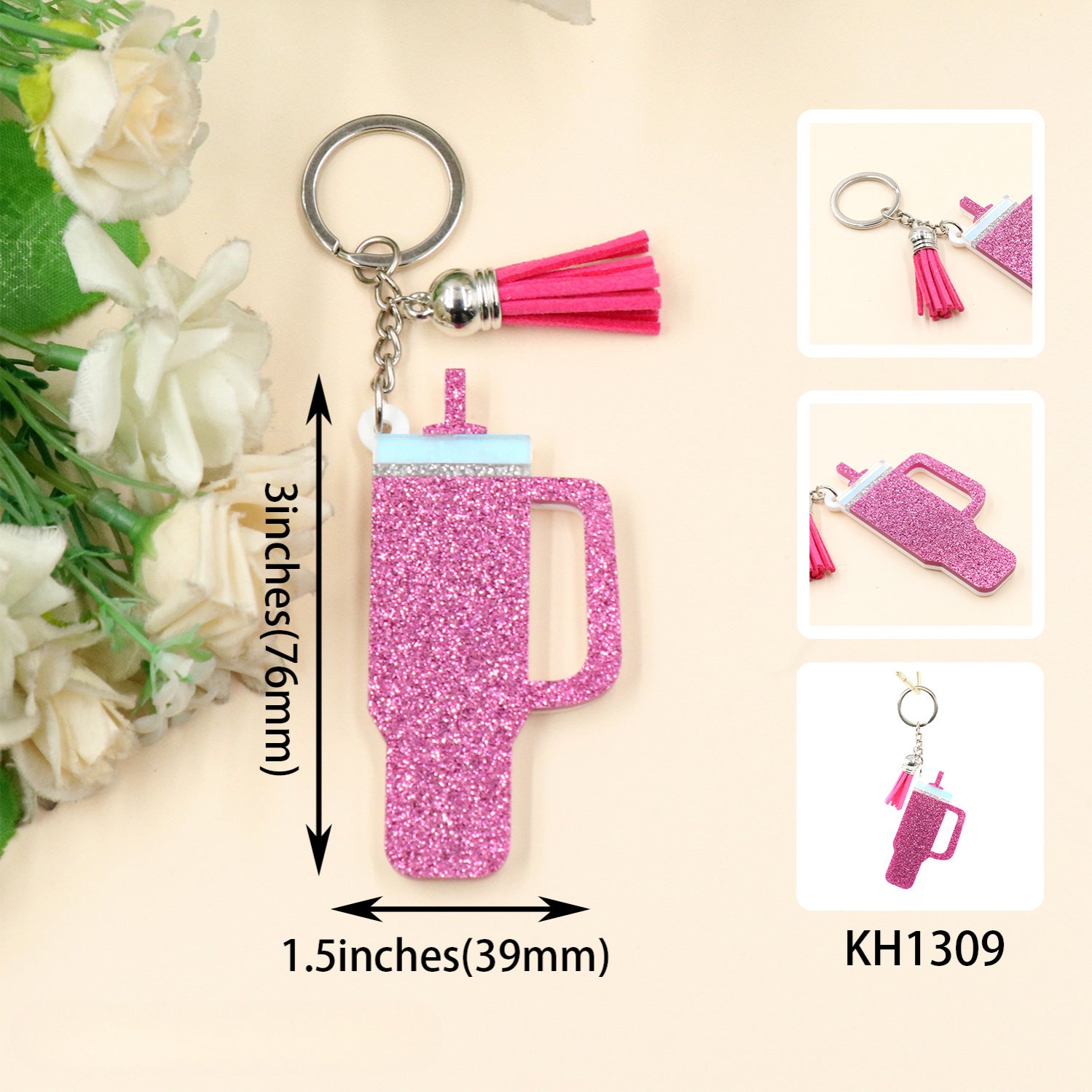 Wholesale Mug Glitter Acrylic Keychain Mug Lover Gift Creative Keychain ACC-KC-XiaoYan004