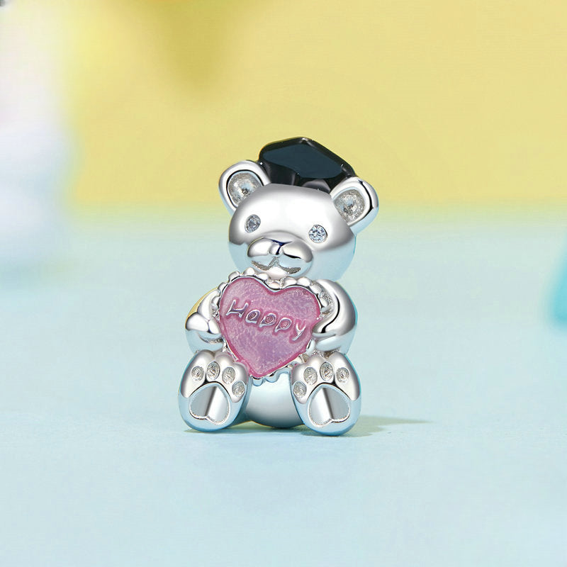 Wholesale Pink Love Bear S925 Sterling Silver DIY Bracelet Beads Charms ACC-CHS-YinZhiyun007