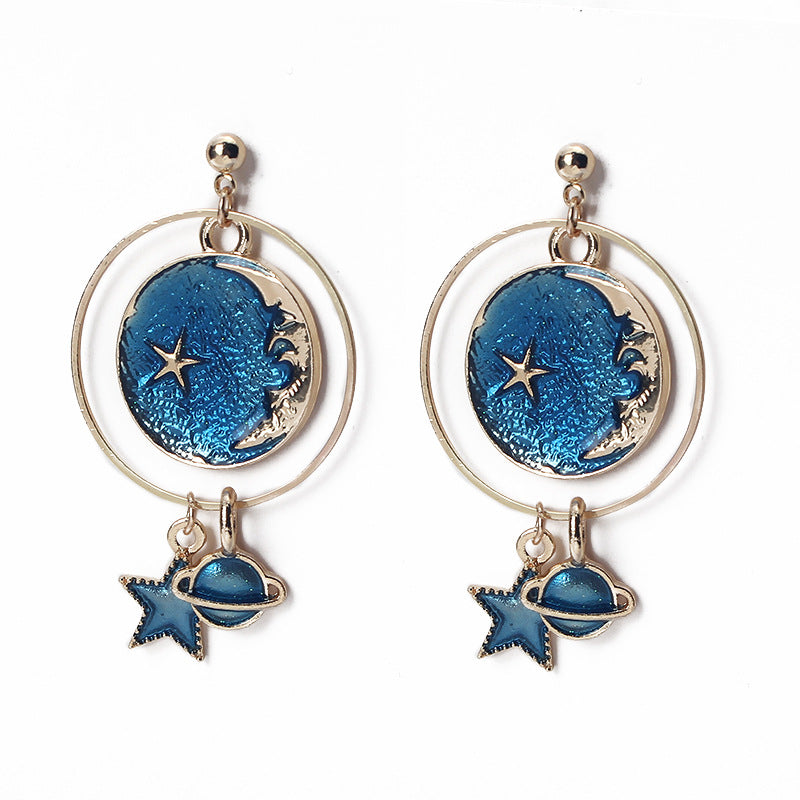 Wholesale Blue Starry Sky Planet Earrings Long Metal Earrings ACC-ES-Lvgong006