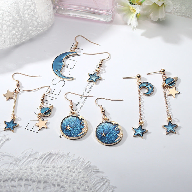Wholesale Blue Starry Sky Planet Earrings Long Metal Earrings ACC-ES-Lvgong006