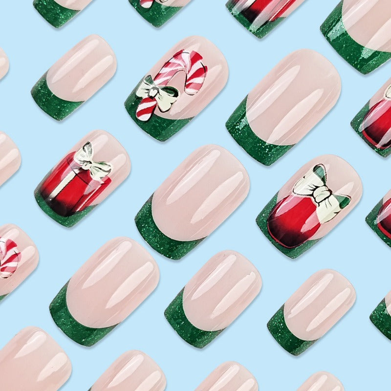 Wholesale 24 Pieces/box Christmas Green Bow Nails Kits Nail Stickers ACC-NS-QXJ027