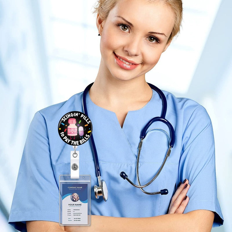 Wholesale Medical Glue Patch Medicine Bottle Pill Retractable Rotating Badge Keychain ACC-KC-QiDing023