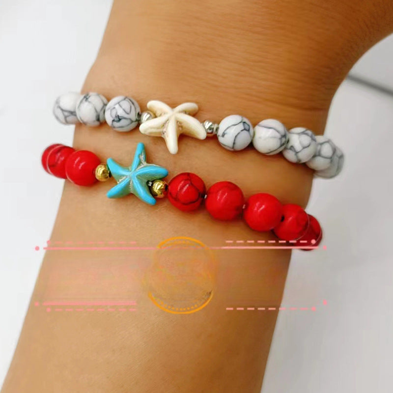Wholesale Turtle Starfish Stretch Beaded White Turquoise Bracelet ACC-BT-Youl009