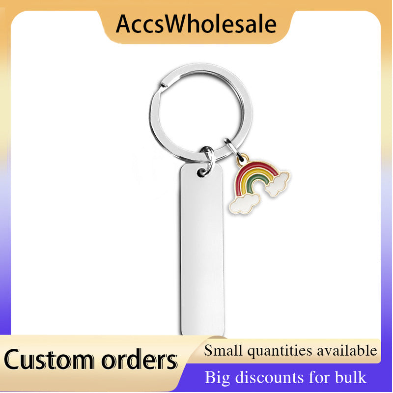 Custom Keychains with Laser Engraved Text or Logo - Multicolor Long Strip Rainbow Metal Keychains