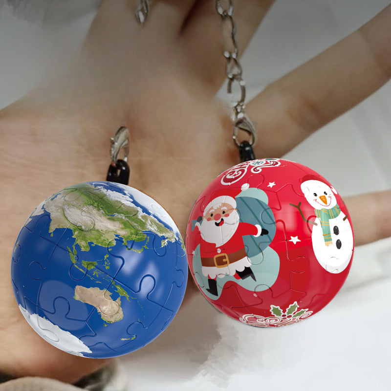 Wholesale Christmas 3D Spherical Puzzle Building Blocks Earth Football Basketball Keychains ACC-KC-BeiBi001