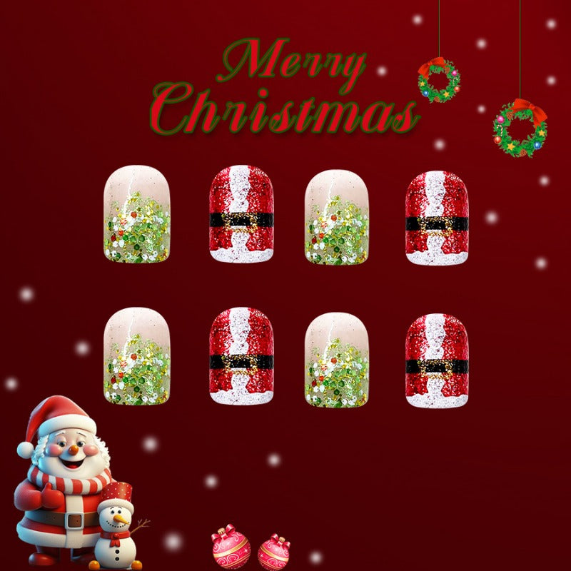 Wholesale 24 Pieces/box Christmas Red and Green Glitter Nails Kits Nail Stickers ACC-NS-GuaiXL128