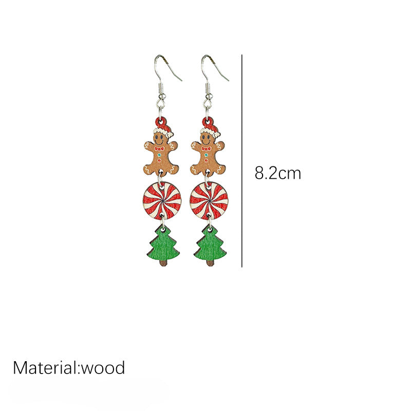 Wholesale 2 Pairs/pack Christmas Wood Christmas Tree Snowman Earrings ACC-ES-HY185
