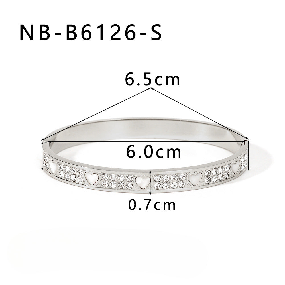 Wholesale Stainless Steel Inlaid Zircon White Shell Full Diamond 18K Gold Color Bracelet ACC-BT-XinY026