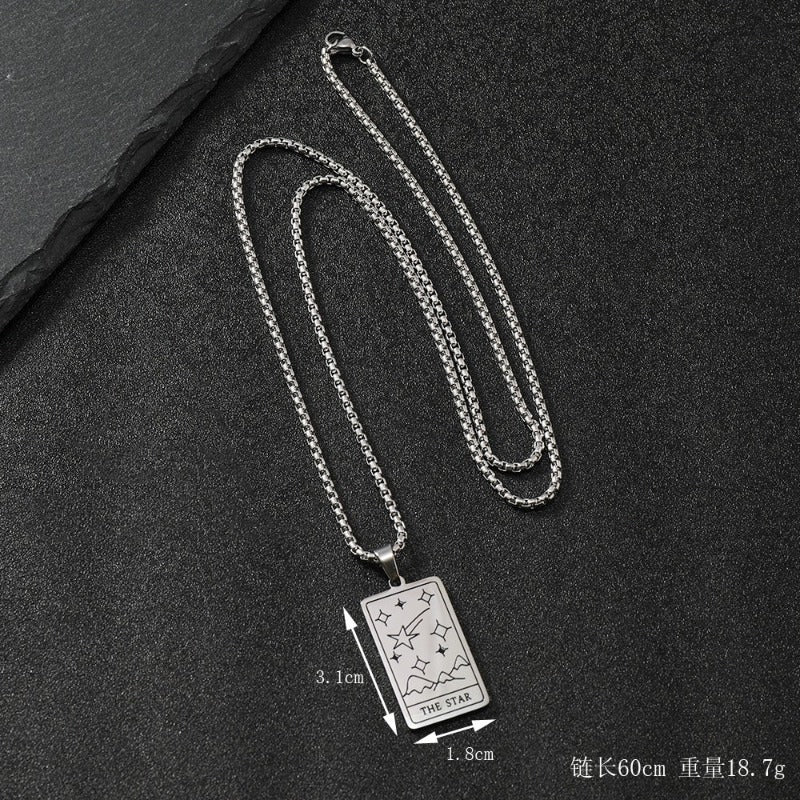 Wholesale Stainless Steel Light Luxury Tarot Pendant Sweater Necklaces ACC-NE-WangG007