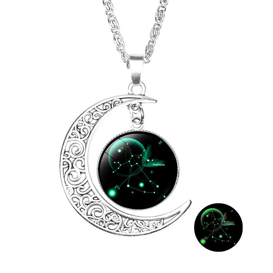 Wholesale  luminous 12 constellation Crescent crystal necklace
