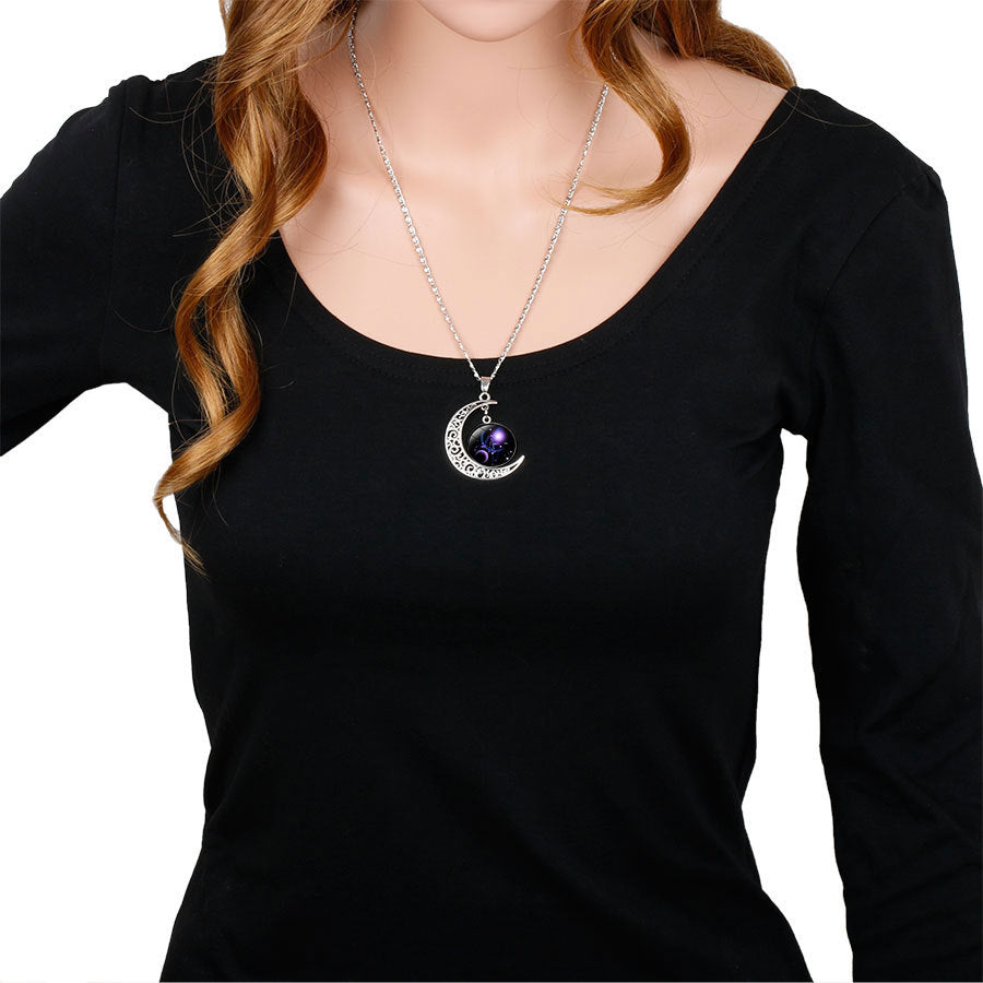 Wholesale  luminous 12 constellation Crescent crystal necklace