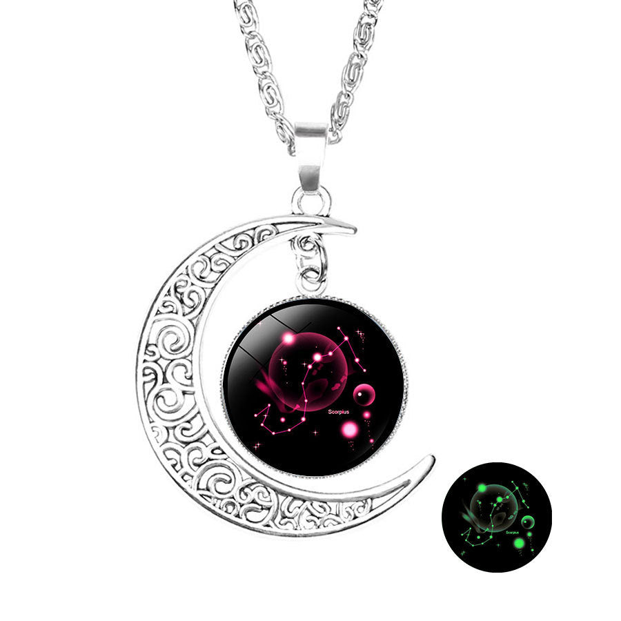 Wholesale  luminous 12 constellation Crescent crystal necklace