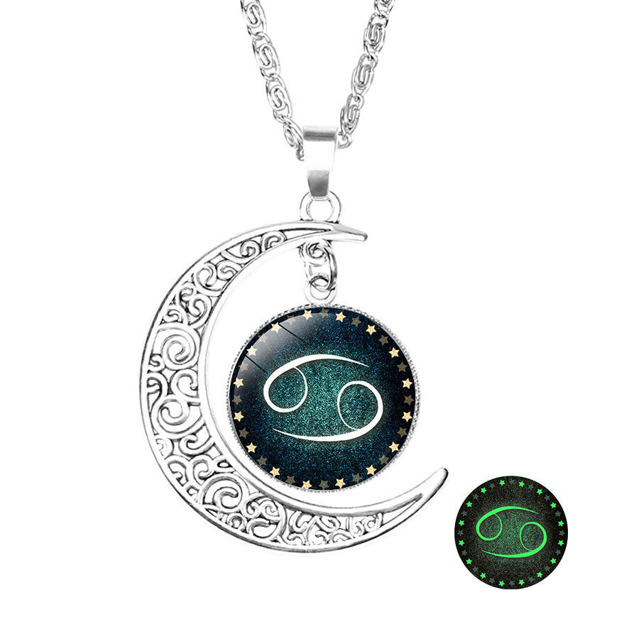Wholesale  luminous twelve constellations time Gemstone Crescent necklace
