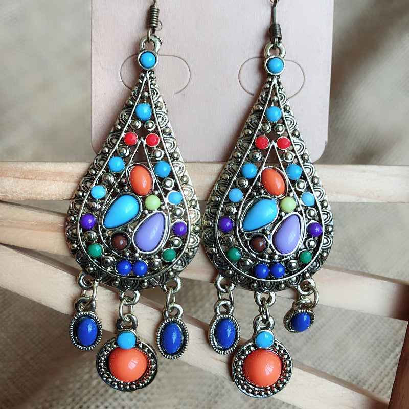 Wholesale Vintage Bohemian Colorful Water Drop Tassel Earrings ACC-ES-Youf002