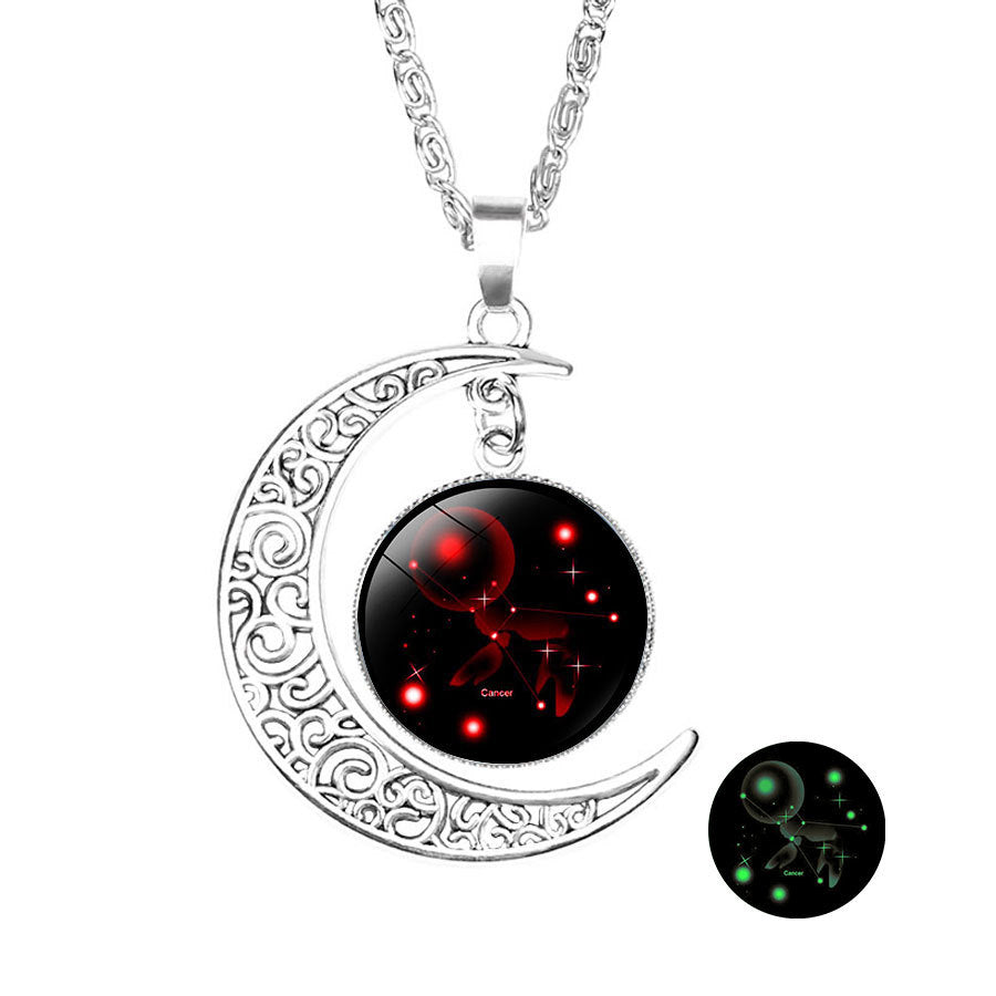 Wholesale  luminous 12 constellation Crescent crystal necklace