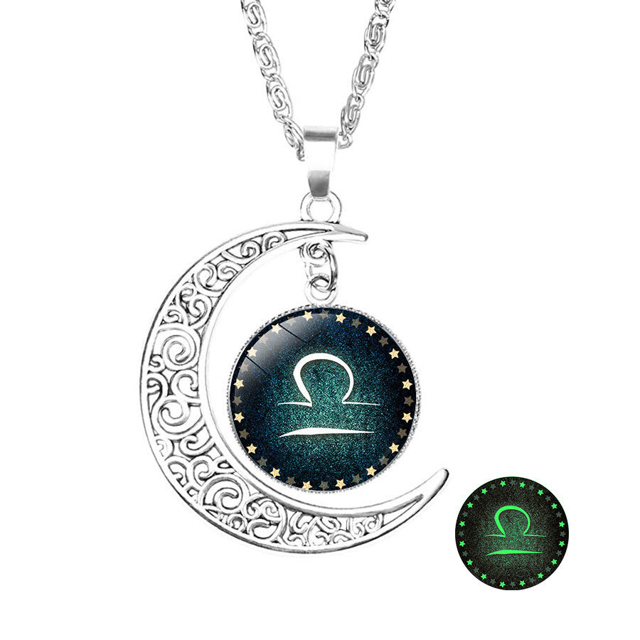 Wholesale  luminous twelve constellations time Gemstone Crescent necklace