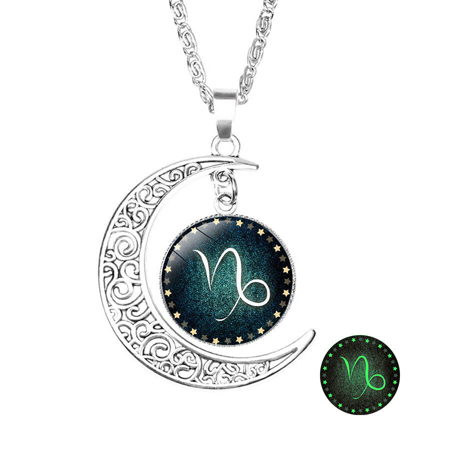Wholesale  luminous twelve constellations time Gemstone Crescent necklace