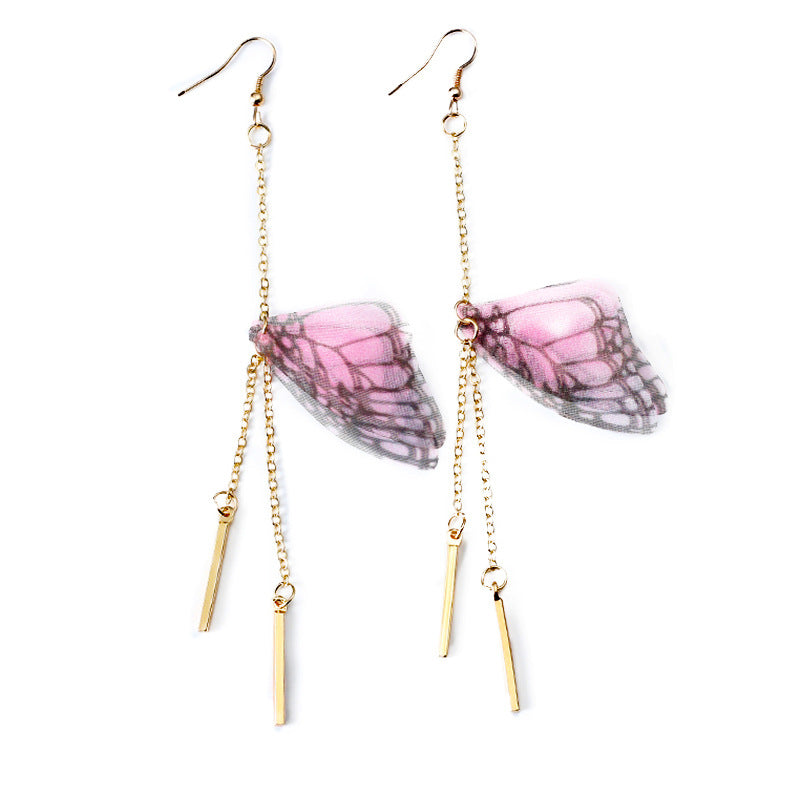 Wholesale Vintage Tulle Butterfly Wings Alloy Ear Hooks Earrings ACC-ES-Lvgong004