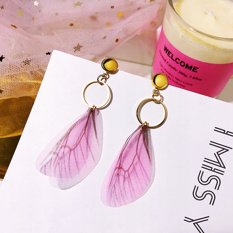 Wholesale Vintage Tulle Butterfly Wings Alloy Ear Hooks Earrings ACC-ES-Lvgong004