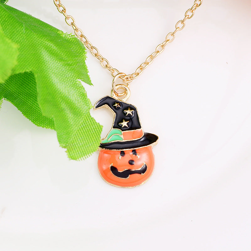 Wholesale Halloween Oil Drop Magic Pumpkin Hat Cat Head Necklaces Choker Necklaces ACC-NE-Tiangao005