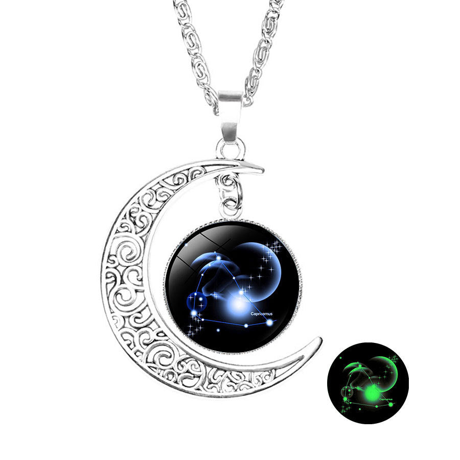 Wholesale  luminous 12 constellation Crescent crystal necklace