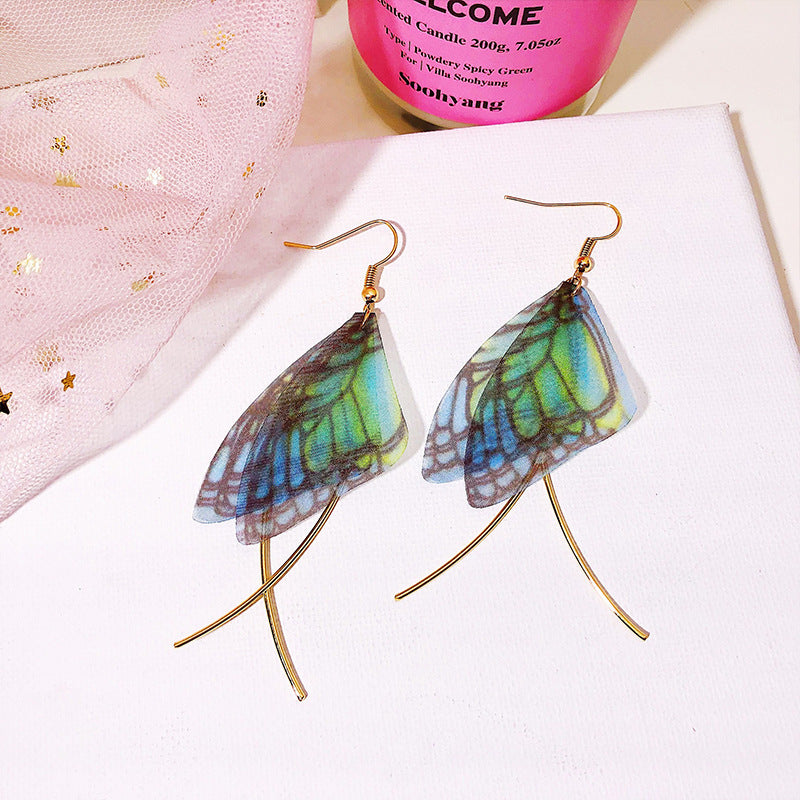 Wholesale Vintage Tulle Butterfly Wings Alloy Ear Hooks Earrings ACC-ES-Lvgong004