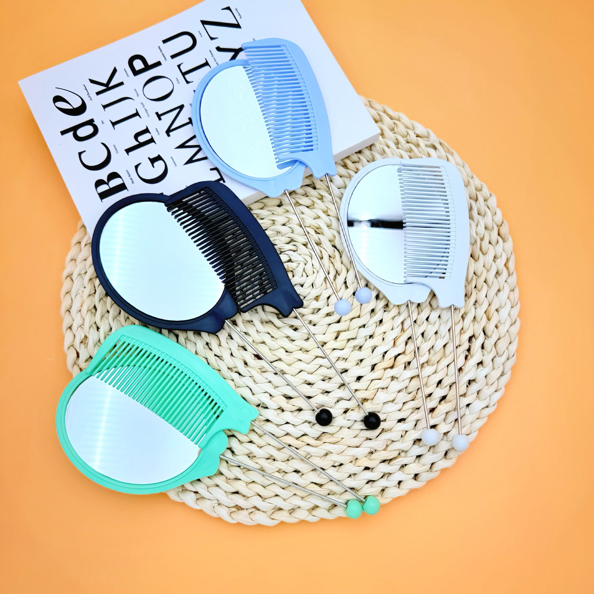 Wholesale Beadable Comb+Mirror Set Portable DIY Beaded Makeup Mirror Comb Gift ACC-MR-JinBN001