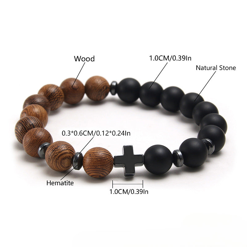 Wholesale Natural Stone Frosted Stone Wooden Beads Bracelet Cross Bracelet ACC-BT-HongMing002