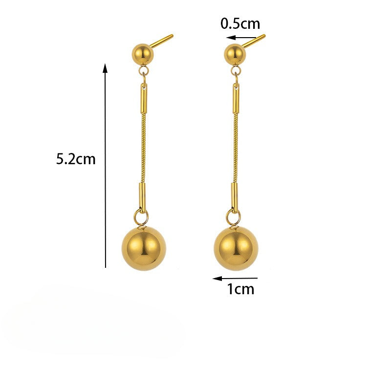 Wholesale Gold Titanium Steel Long Small Gold Ball Pendant Earrings ACC-ES-QiYun002