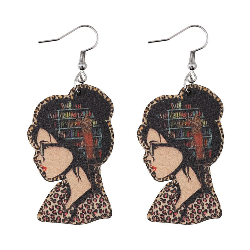 Wholesale Leopard Print Library Girls Double Sided Earrings ACC-ES-ChuLian124