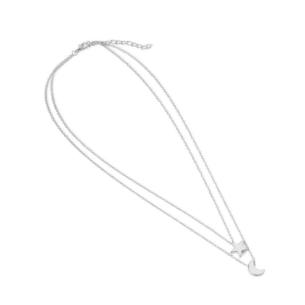 Wholesale Star Moon Pendant Short Simple Double Layer Clavicle Chain ACC-NE-zhiyu009